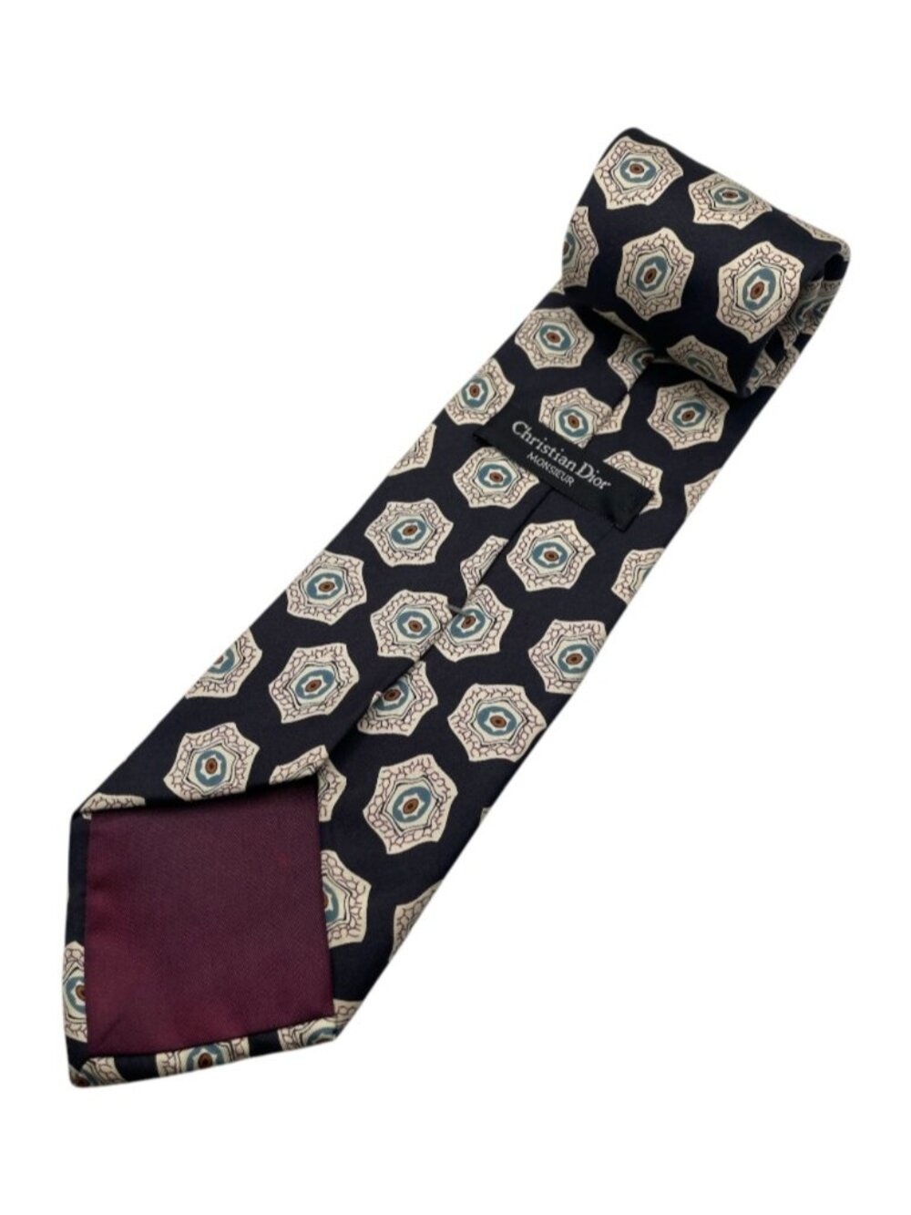 Christian Dior Monsieur Vintage Silk Tie Black Beige Teal Necktie Made in USA - Picture 4 of 9
